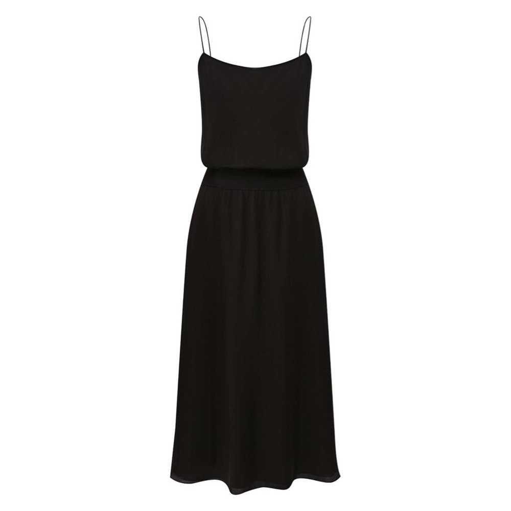 Theory Rib WB Dress Silk Combo K0402601 Black Small Sleeveless Midi Silk Dress - Picture 2 of 16